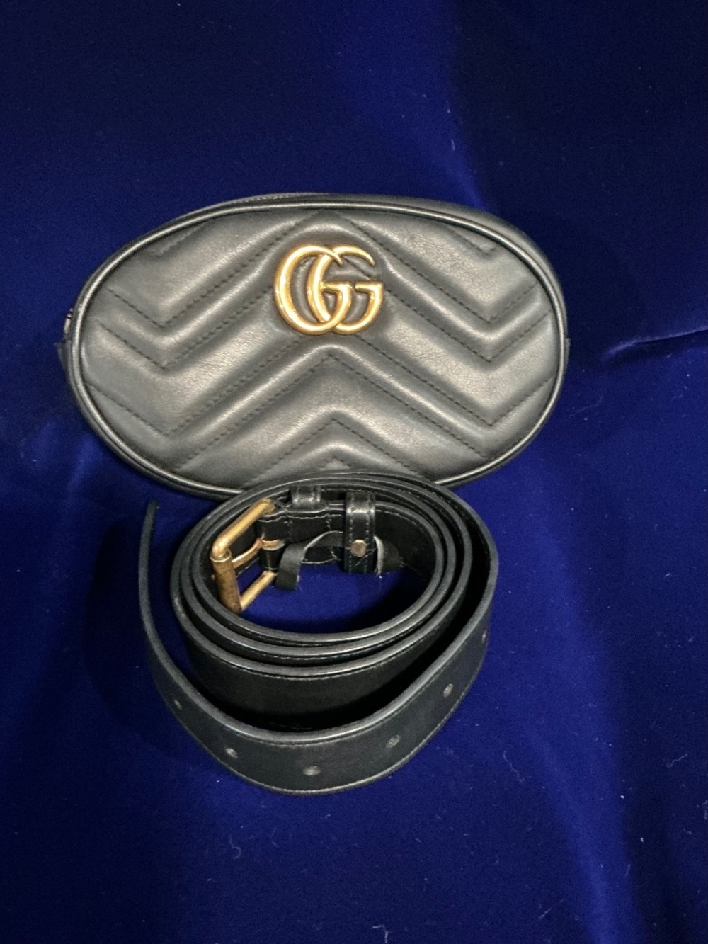 GUCCI GG Marmont Belt Bag Waist Pouch Leather Black size 95/38